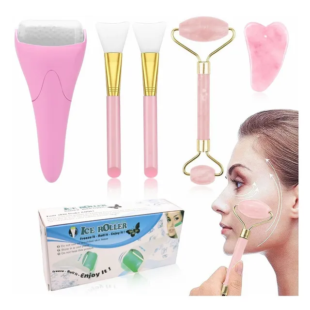 Rodillo Masaje Facial Gua Sha De Jade Antienvejecimiento Kit