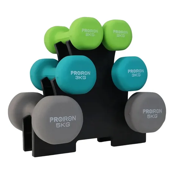 Set De Mancuernas De Neopreno Proiron De 2kg, 3kg Y 5kg+rack