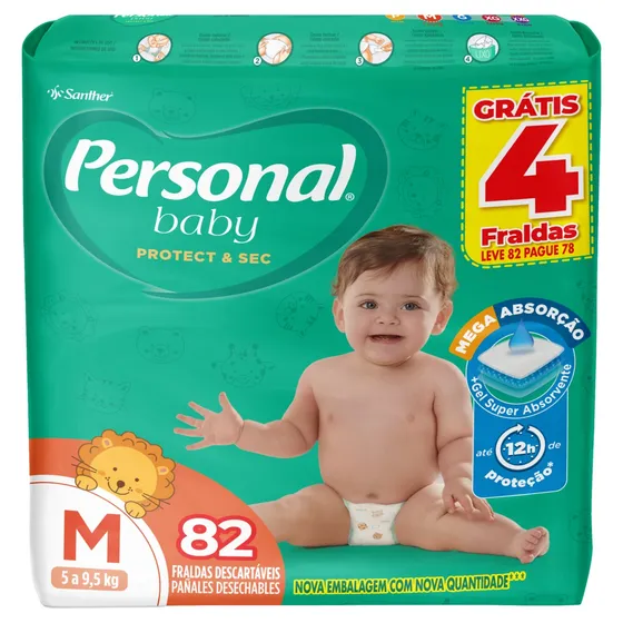 Fraldas Personal Baby Protect & Sec M pacote com 82 unidades