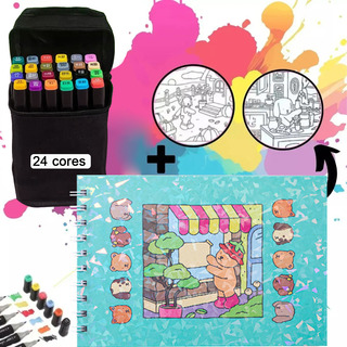 Livro De Colorir Para Caderno E Estojo Com 24 Canetas Livro De Colorir Para Caderno E Estojo Com 24 Canetas