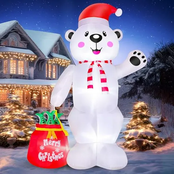 Decoración Navideña Inflable De Oso Polar 8ft Compatible Con