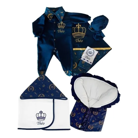 Kit Saída De Maternidade Personalizado Com Nome 7 Peças Azul