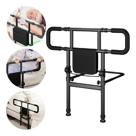 Grade Proteção Cama Idoso E Barra Apoio Dobrável Para Cama Preto Lisa