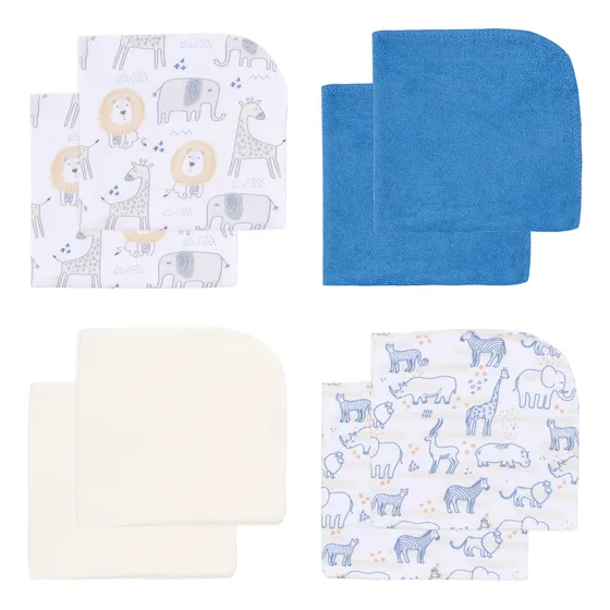 Set 8 Toallitas De Limpieza Azul Animales Niño