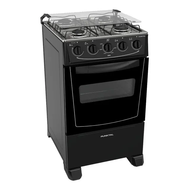 Cocina Punktal PK-268BK Viena Super Gas 4h Horno 51l Limpia Fácil Color Negro Sin Tapa De Vidrio