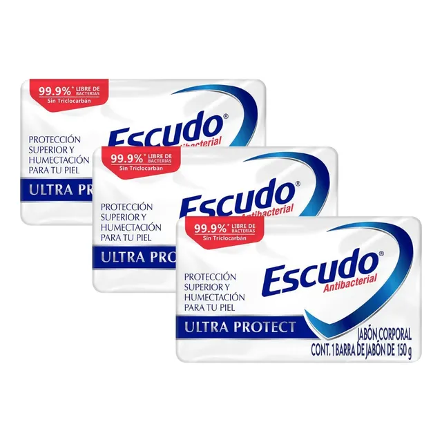3 Barras Jabon Escudo 150gr Antibacterial Protección Neutra