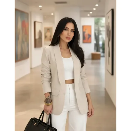 Blazer Feminino Linho Casual Moderno Versátil Elegante Chic