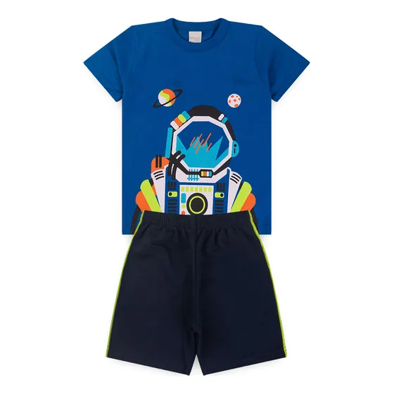 Conjunto Verão Menino Infantil Camiseta E Bermuda Astronauta