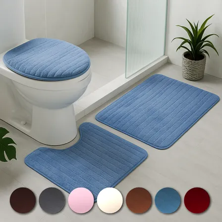 Kit Jogo Tapete 3 Peças Banheiro Antiderrapante Peluciado 1 Jogo Azul = 3 Peças