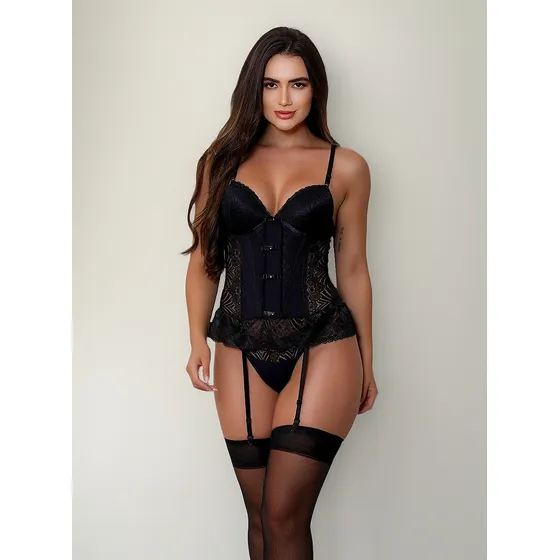 Espartilho Sexy Renda Calcinha Sensual Com Bojo Microfibra