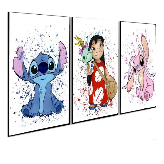 Kit 3 Quadros Decorativos  Lilo & Stitch E Angel Mdf