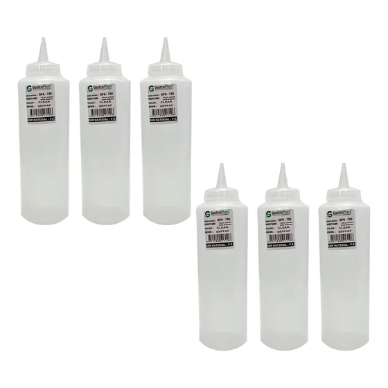 Set X6 Unidades Pomo Para Salsa Plástico 750ml Goldsky