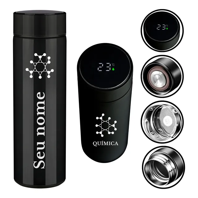Garrafa Térmica Digital Cursos Profissões + Nome 500 Ml Inox