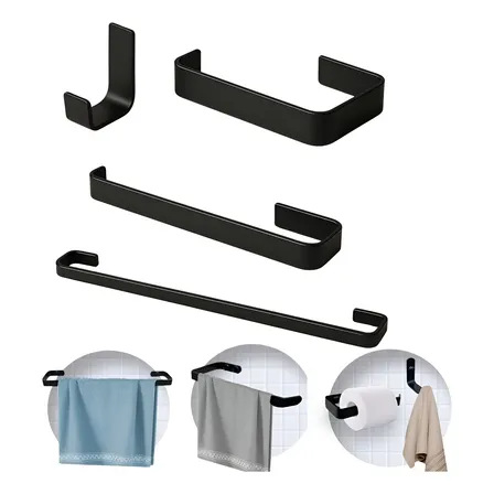 Kit Acessórios Para Banheiro 4 Peças Preto Fosco Preto