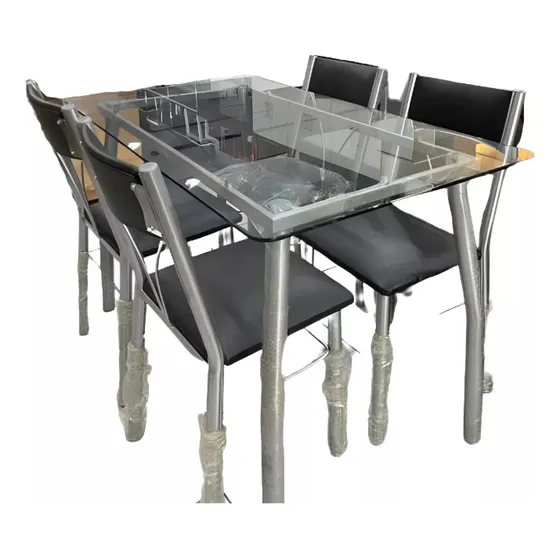 Combo Lejaim Mesa Cristal 120x70 Base Bombe Con 4 Sillas Mesa De Cristal Templado Base Bombe De Diseño Moderno 4 Sillas Ergonómicas Y Elegantes Materiales Duraderos Fácil De Limpiar Montaje Sencillo