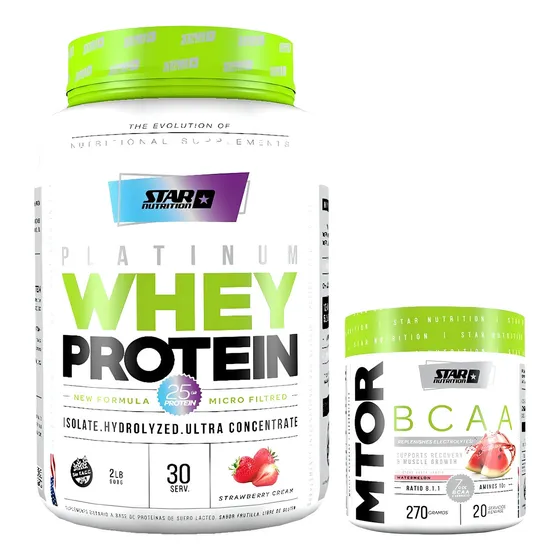 Proteina Whey Star Nutrition 2 Lb + Mtor 270 Gr Sabor Strawberry Cream + Watermelon