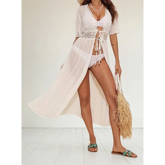 Kimono Salida De Playa Debbie Talla S/m - Blanco