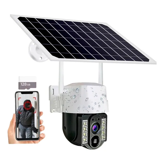 Camara Wifi Ptz Robótica Con Panel Solar Exterior + Sd 128gb