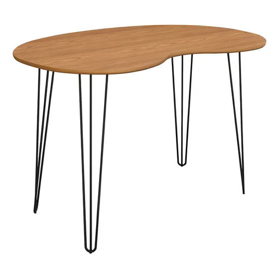 Mesa Orgânica 1,20m X 0,80m Formato Grão Pé Hairpin Legs R.m Tampa Marrom-claro Pés Preto