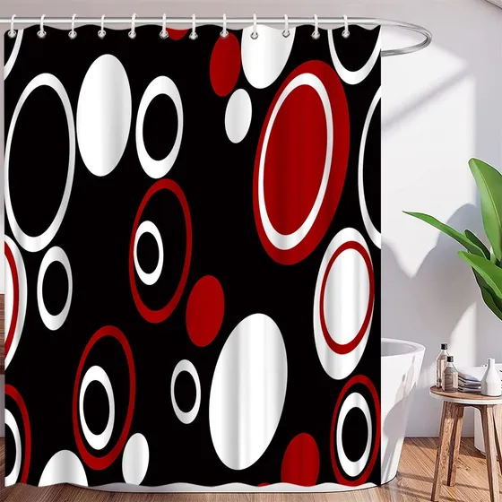 Amhnf Cortina Ducha Lunar Color Negro Blanco Rojo Vintage 12