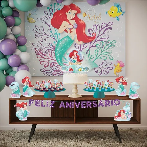 Kit Festa Fácil Ariel Sereia Decoração De Aniversário 39 peças