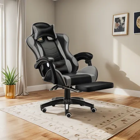 Silla Gamer De Escritorio Marca Ragnar® Odín Xz-1000 Gris Gris Cuero Sintético