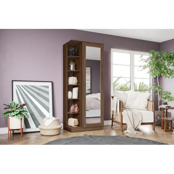 Armario Zapatero Con Estantes 1 Puerta C/ Espejo Dormitorio Color Castaño