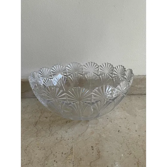 Centro De Mesa, Adorno Frutero De Cristal Tallado De Bohemia