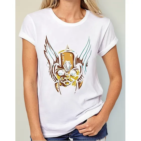 Remera De Mujer Cara Gato Michi Casco Con Plumas Art