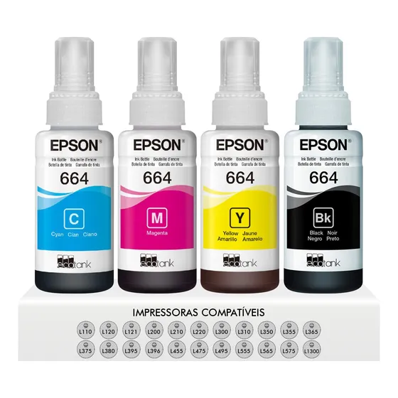 Kit Tintas Originais Epson 664 P/ L355 L365 L375 L395 L495