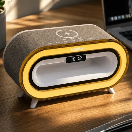 Radio Portatil Despertador Digital Com Bluetooth De Mesa 15w Branco/cinza 3.7v