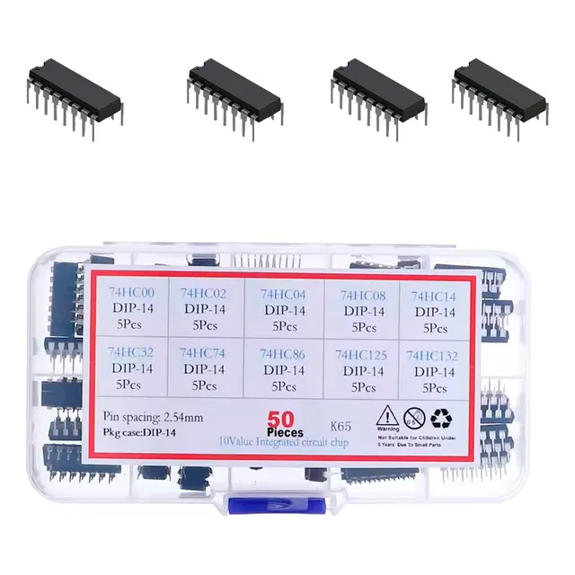 Tecneu Kit de 50 Compuertas Lógicas 10 Tipos 74hc00 A 74hc132 Con Caja