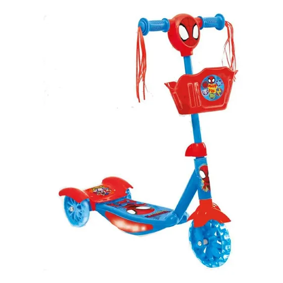 Base Xtreme Monopatin Infantil 3 Ruedas Con Luces Musica Y Canasto Color Rojo Spiderman