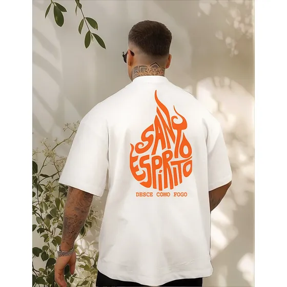 Camiseta Oversized Masculina Cristã Santo Espirito Algodão