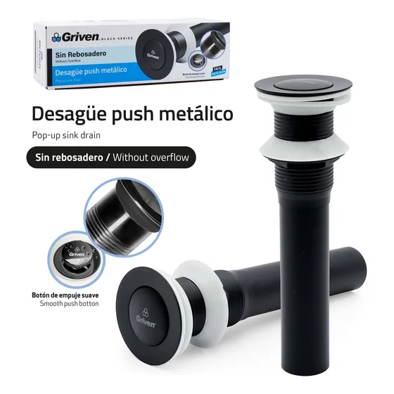 Desague De Lavamano Push Buttom Sin Rebosadero Negro