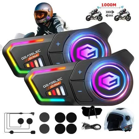 Par Intercomunicador Capacete Bluetooth 5.3 1000mah Com Gps Handsfree E Efeitos De Luz Rgb Ipx6 À Prova Dágua E Poeira Para Moto Suporte Siri Fone Headset Microfone Alta Musica E Chamada Sem Fio