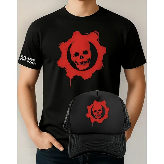 Set Playera Unisex + Gorra Trucker Negra Gears Of War