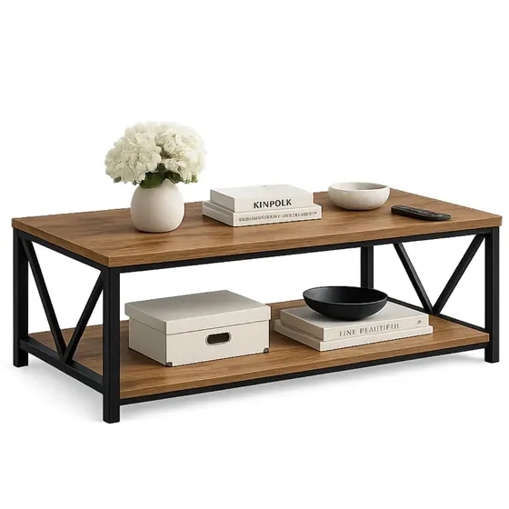 Mesa De Centro 2 Niveles 120x60x45cm Minimalista Decorativa Cubierta Melamina Moderna Rectangular Sala De Estar Atenza