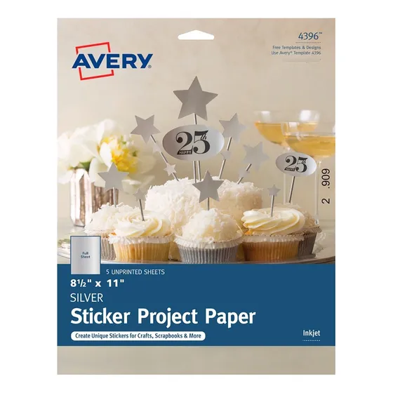 Avery Papel Adhesivo Plateado Para Imprimir  - 4396