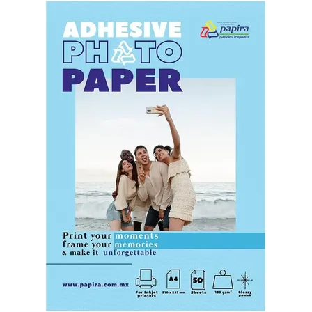 Papel Fotográfico Adhesivo Papira Tamaño A4 Glossy 50 Hojas Color Blanco