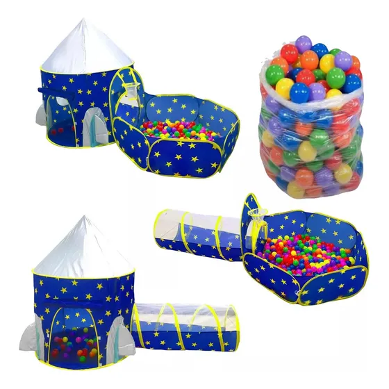 Carpa Castillo 3 En 1 Túnel + Piscina + 100 Pelotas + Luces