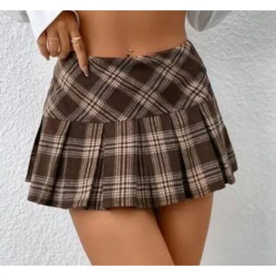 Mini Falda Plisada A Cuadros.  Talla 3. 100% Algodón. 