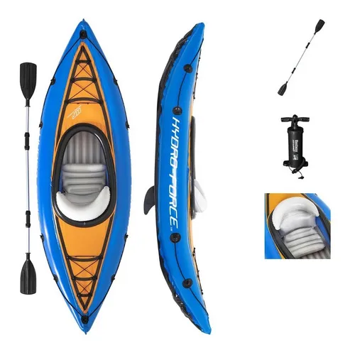 Kayak Inflable Cove Champion 275x81cm Bestway Remo Aluminio Color Azul con Naranja