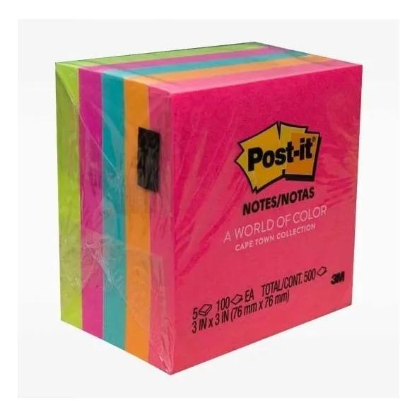 Nota adhesiva Post-it Cape Town 654 neón