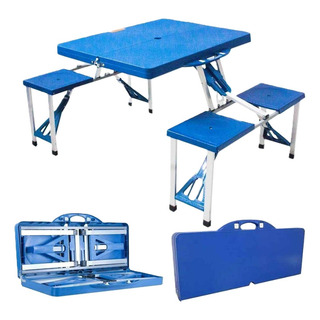 Mesa Dobrável Vira Maleta Com 4 Banquinhos P/ Camping Praia Mesa Dobrável Vira Maleta Com 4 Banquinhos P/ Camping Praia