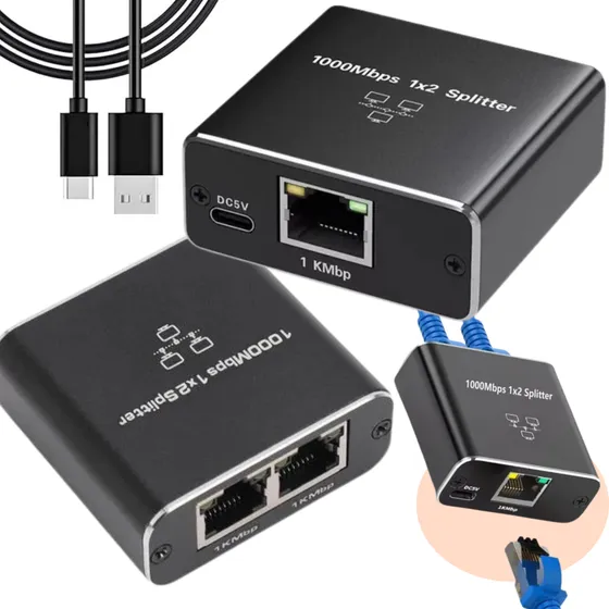 Adaptador Splitter Ethernet 1 Entrada 2 Saidas 1000mbps