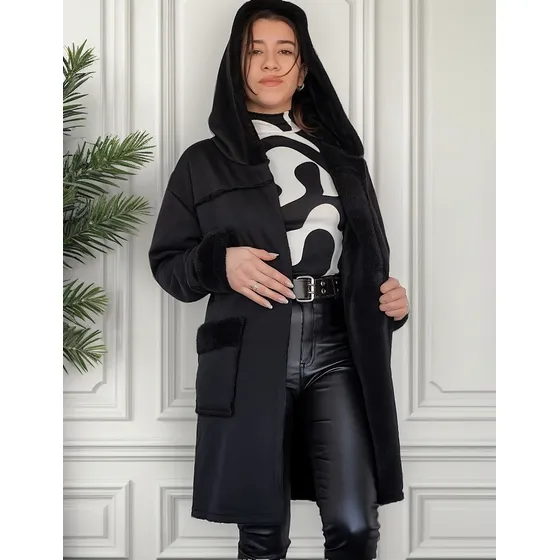 Saco Largo Mujer Con Capucha De Jersey Premium Tendencia 