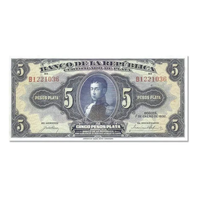 Cuadro Decorativo Billete 5 Pesos Colombianos En Lienzo