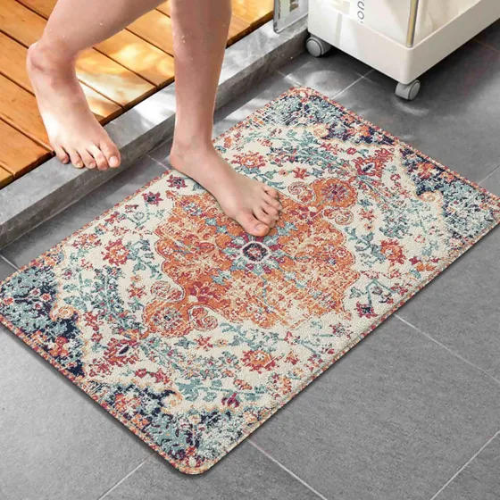 Alfombra Baño Estilo Bohemio Antideslizante Absorbente Agua