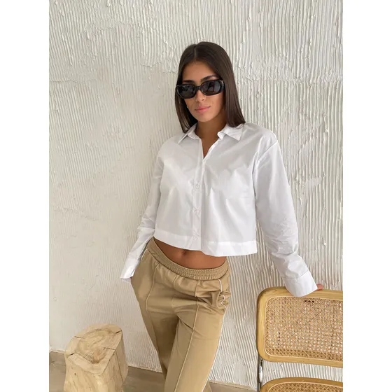Camisa Corta Manga Larga Poplin Lisa Mujer